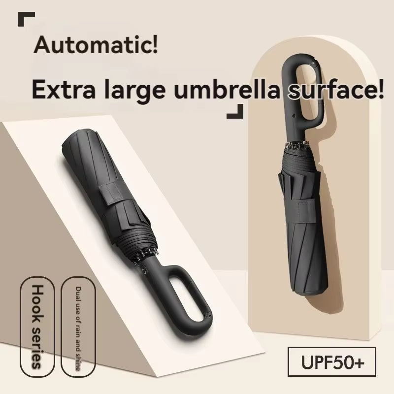 Fully Automatic Umbrella for Men and Women with Ring Buckle Design Large Rib Strong Sunshade Double Umbrella Folding Compact