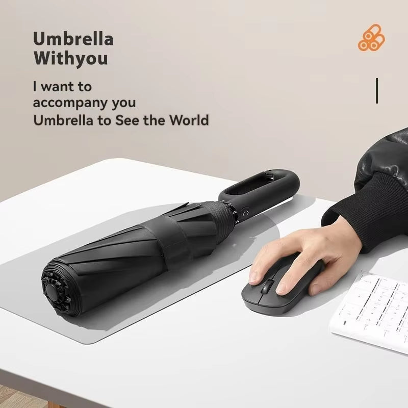 Fully Automatic Umbrella for Men and Women with Ring Buckle Design Large Rib Strong Sunshade Double Umbrella Folding Compact