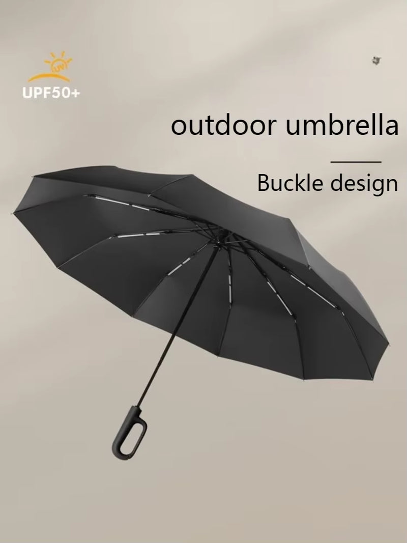 Fully Automatic Umbrella for Men and Women with Ring Buckle Design Large Rib Strong Sunshade Double Umbrella Folding Compact